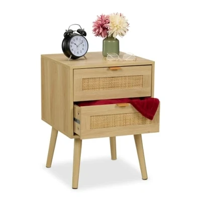 Afbeelding van nachtkastje 2 rotan lades 55 x 40 41,5 cm op poten slaapkamer