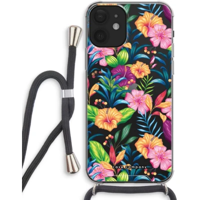 Afbeelding van Case Company® hoesje met Koord geschikt voor iPhone 12 Tropisch 2 Telefoonhoesje Zwart Extra Bescherming aan alle Kanten en Over de Schermrand