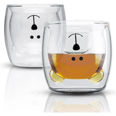 Afbeelding van Intirilife 2x dubbelwandig thermoglas 230 ml in beerdesign koffiemok thermoglazen mondgeblazen latte macchiato theeglas espressoglas koffieglas zonder handvat