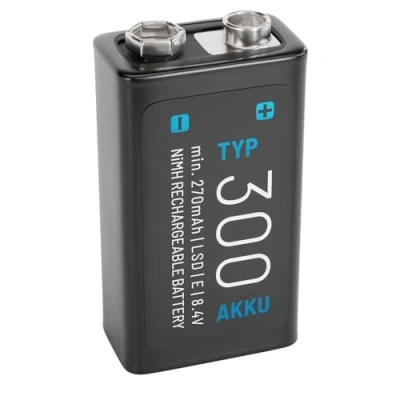 Afbeelding van ABSINA 9 V oplaadbare 300 batterijblok met lage zelfontlading 9V NiMH batterij min. 270 mAh en 8,4 E blok, batterij,
