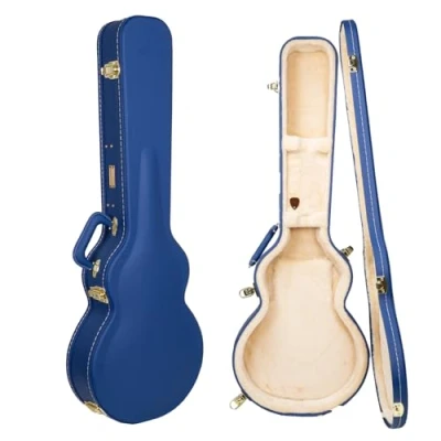 Afbeelding van Crossrock Designer Series CRW520LVB houten etui voor Les Paul elektrische gitaren met veiligheidsslot, metalen poten, opbergruimte, lichtblauw