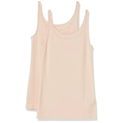 Image de Amazon Essentials Lot de 2 débardeurs à fines bretelles pour femme, coupe ajustée, beige clair, taille M