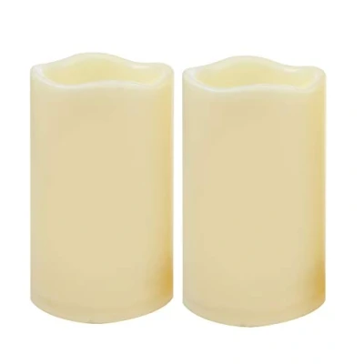 Afbeelding van 2 stuks vlamloze led stompkaarsen op batterijen, met flikkerende timer van kunsthars voor lantaarn, terras, tuin, woondecoratie, feest, bruiloft, 7,6 x 12,7 cm