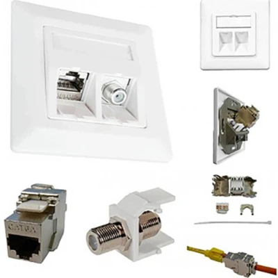 Afbeelding van Kathrein ESN 300 Netwerkdoos Inbouw (in muur) Inzet met centraalstuk en frame CAT 6A Zuiver wit (RAL 9010)