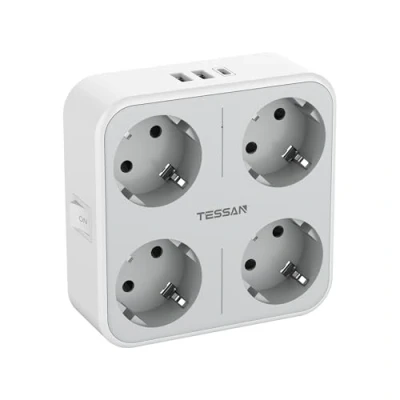 Afbeelding van TESSAN Wandlader USB C stopcontacten, meervoudig stopcontact, 4 Schuko stopcontacten met 1 en 2 A, voor 4000 W 7 in stopcontact kantoor, keuken,