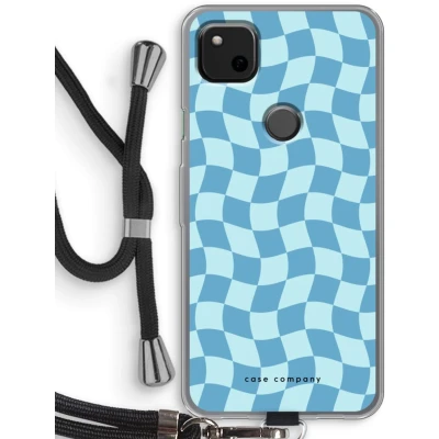 Afbeelding van Case Company® hoesje met Koord geschikt voor Google Pixel 4a Grid Blauw Telefoonhoesje Zwart Bescherming aan alle Kanten en Over de Schermrand