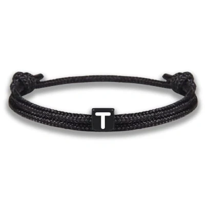 Afbeelding van GD GOOD.designs EST. 2015 Bracelet corde avec lettres d&#039;amitié noir ajustable de 14cm à 24cm Initial T
