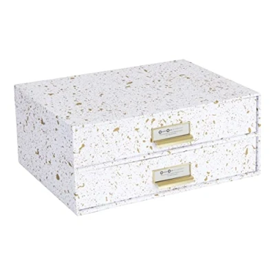 Afbeelding van Bigso Box of Sweden Birger Opbergdoos voor documenten en kantoorbenodigdheden, bureau organizer met 2 laden, opbergsysteem van vezelplaat papier, goud gespikkeld