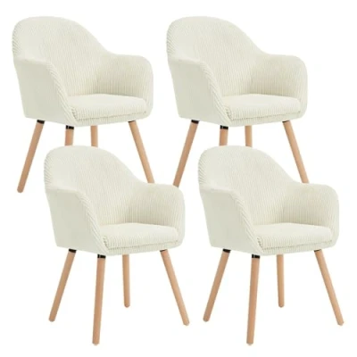 Afbeelding van WOLTU Eetkamerstoelen, set van 4 stoelen, ergonomische stoel, keukenstoel met armleuningen, gestoffeerde stoel massief houten poten, corduroy, beige, EZS26cm