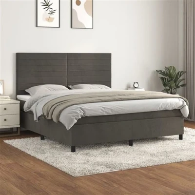 Afbeelding van vidaXL Boxspring met matras fluweel donkergrijs 180x200 cm