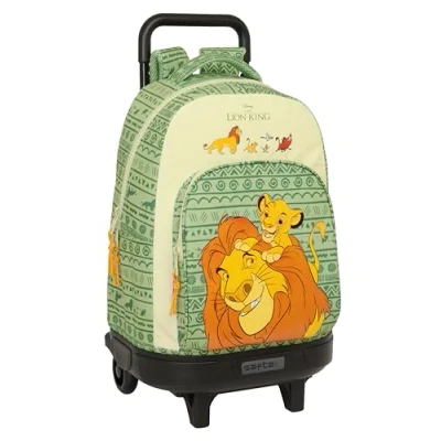 Afbeelding van Schoolrugzak met Wielen Mufasa Groen Beige 33 x 45 22 cm