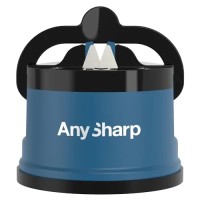 Afbeelding van AnySharp Messenslijper, Handsfree Veiligheid, PowerGrip Zuigkracht, Veilig Slijpen van Alle Keukenmessen, Ideaal voor Gehard Staal &amp; Kartel, Compact, Blauw