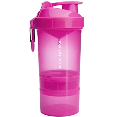 Afbeelding van Smartshake Originele 2GO Shaker Cup 600 ml inhoud met opslag eiwitshakerfles, lekvrij en duurzaam, BPA DEHP vrij, neonroze