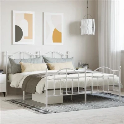 Afbeelding van Bedframe met hoofd en voeteneinde metaal wit 160x200 cm