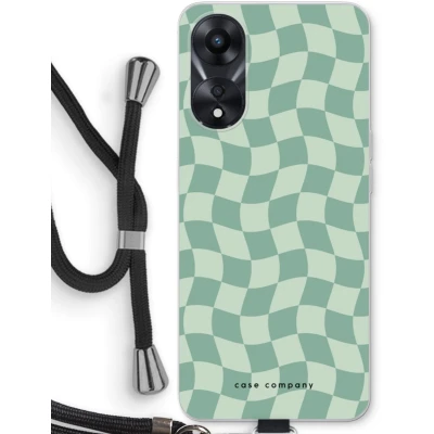 Afbeelding van Case Company® hoesje met Koord geschikt voor Oppo A78 5G Grid Groen Telefoonhoesje Zwart Bescherming aan alle Kanten en Over de Schermrand