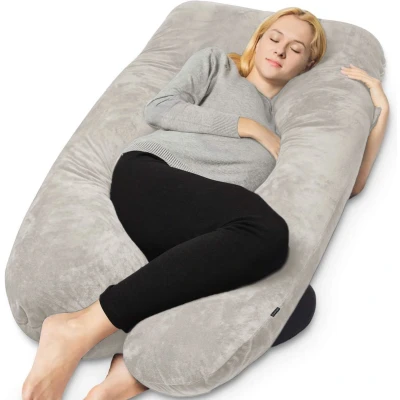 Afbeelding van Earkings Zwangerschapskussen Zijslaapkussen 140x80cm U vorm met Afneembare hoes Body Pillow lichtgrijs