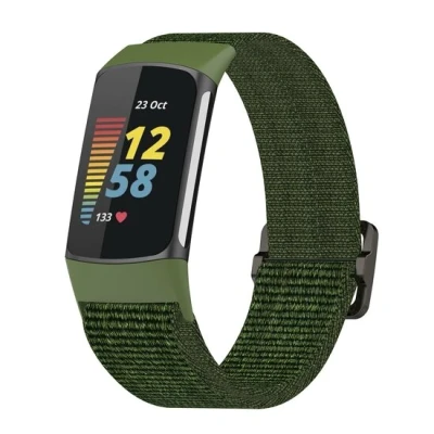 Afbeelding van Fitbit Charge 5 &amp; 6 Elastisch nylon bandje Groen