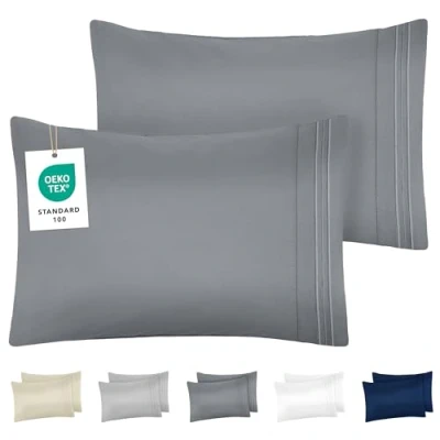 Afbeelding van Dreamzie Kussensloop, 50 x 70 cm, 2 stuks, van geborstelde microvezel, Oeko Tex gecertificeerd, zachte kussensloop met geborduurde motieven, antraciet