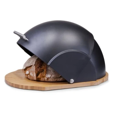 Afbeelding van Zeller Luxe Broodtrommel ovaal hout / zwart met deksel 31 cm brooddoos brood bewaardoos