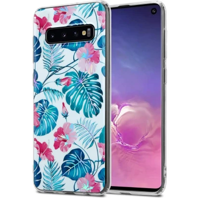 Afbeelding van Cadorabo Hoesje geschikt voor Samsung Galaxy S10 4G in SCHILDPAD BLADEN Beschermhoes gemaakt van TPU siliconen Case Cover met bloemenmotief