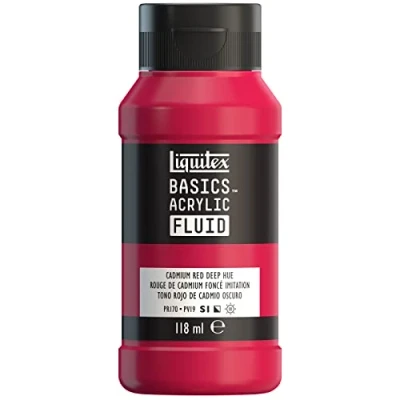 Afbeelding van Liquitex Basics Fluid Acrylverf met vloeibare consistentie, sneldrogend, lichtecht, waterdicht, op waterbasis, 118 ml, donker cadmiumrood imitatie