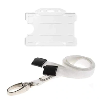 Afbeelding van ALG ID Cards® kaarthouder, wit koord, koord met metalen clip en veiligheidssluiting voor kaarthouder