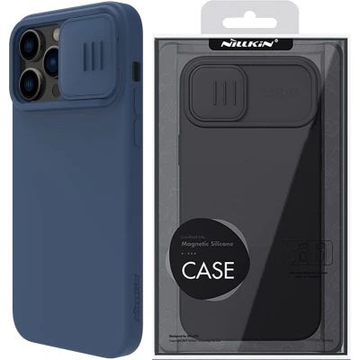 Afbeelding van Nillkin CamShield Magnetisch Siliconen Hoesje iPhone 14 Pro Max Magnetische MagSafe Cover met Camerabeschermer Blauw