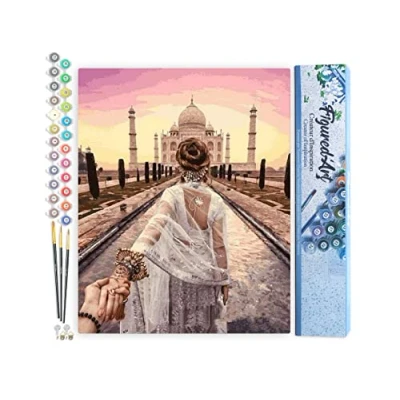 Afbeelding van Figured&#039;Art Schilderen op Nummer Volwassenen canvas Romantische wandeling Taj Mahal Handwerk acrylverf Kit DIY Compleet 40x50cm zonder frame