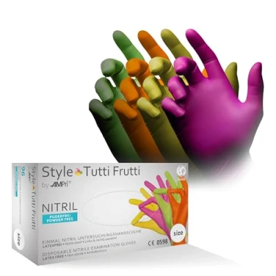 Afbeelding van AMPri Med Comfort Nitril wegwerphandschoenen, poedervrij, meerkleurig, kleurmix, maat XS, S, M, L, XL, 96 stuks