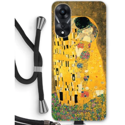 Afbeelding van Case Company® hoesje met Koord geschikt voor Oppo A78 5G Der Kuss Telefoonhoesje Zwart Bescherming aan alle Kanten en Over de Schermrand