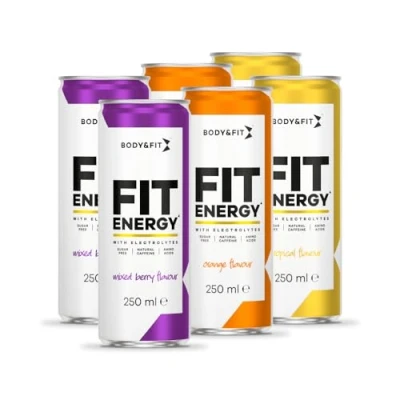 Image de Body &amp; Fit Energy Boisson énergisante Boîte de Mélange 6 canettes sportive hypotonique avec électrolytes et BCAA 1500 ml