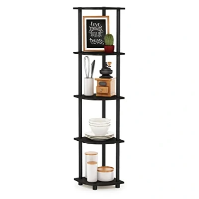 Afbeelding van Furinno Hoekplank met 5 niveaus, multifunctioneel rek, composiethout, PVC buizen, espresso/zwart, 29,46 x 146,56 cm