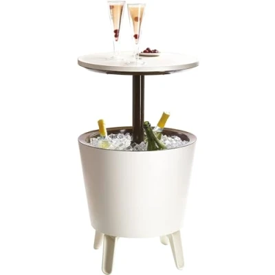 Afbeelding van Keter bijzettafel drinkkoeler coolbar cocktailtafel 50x57 85cm 30L wit bruin