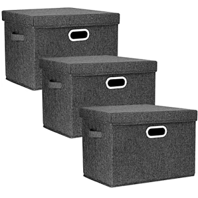 Afbeelding van TYEERS Grote opbergdoos met deksel, opbergdoos, stof, opvouwbaar, wasbaar, 44 x 30 29 cm, 3 stuks, zwart