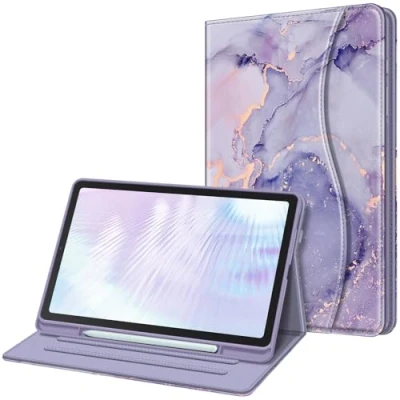Afbeelding van Fintie Samsung Galaxy Tab S6 Lite 10.4 2024/2022/2020 hoes, zachte TPU achterkant met S Pen houder en documentsleuven, paars marmer
