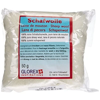 Afbeelding van Glorex Schapenwol 50g wit 10x10x6cm