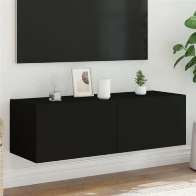 Afbeelding van Tv wandmeubel met LED verlichting 100x35x31 cm zwart