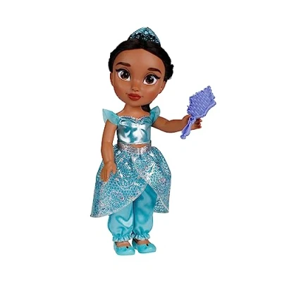 Afbeelding van Disney Princess Jasmine Fashion 35 cm hoge pop met koninklijke reflecterende ogen, inclusief afneembare jumpsuit van glinsterende holografische platina, schoenen, diadeem en