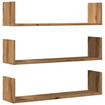 Afbeelding van vidaXL Wandschappen 3 st 80x18x18 cm bewerkt hout artisanaal eiken