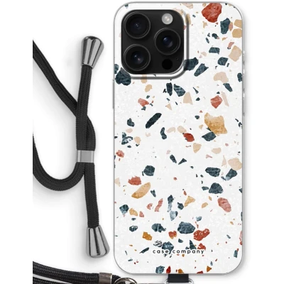 Afbeelding van Case Company® hoesje met Koord geschikt voor iPhone 16 Pro Max Terrazzo N4 Telefoonhoesje Zwart Bescherming aan alle Kanten en Over de Schermrand