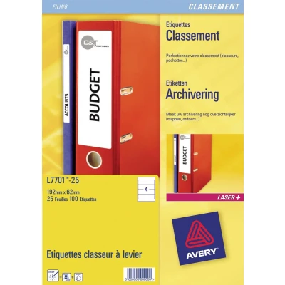 Afbeelding van Rugetiket Avery breed 62x192mm zelfklevend wit