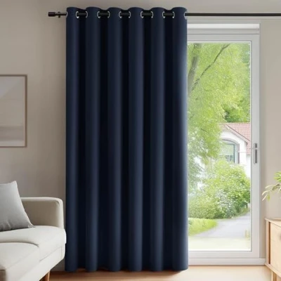 Afbeelding van Deconovo thermisch geïsoleerde verduisterende gordijnen, 203x214 CM (breedte x hoogte), gordijnen voor jongensslaapkamer, modern oogjesontwerp, marineblauw, 1delig