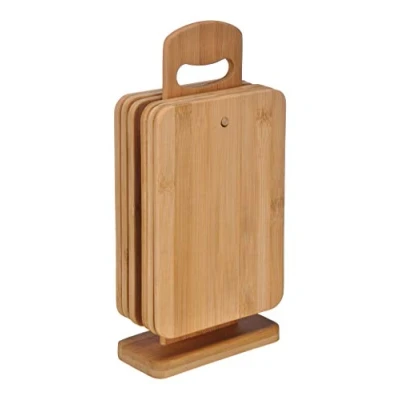 Afbeelding van Bamboe ontbijtplankenset, 7 delig, 6 snijplanken met standaard, houten plank, snijplank, ontbijtplankje