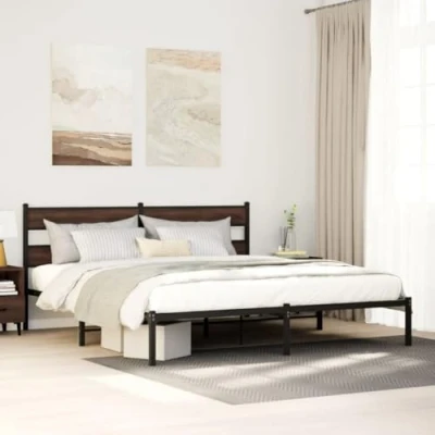 Afbeelding van vidaXL Bedframe met hoofdbord zonder matras bruin eiken 183x213 cm