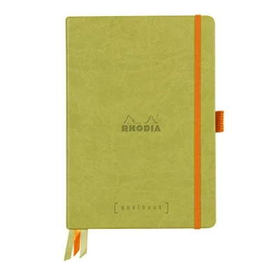 Afbeelding van RHODIA 118575C Notitieboek, hardcover, bullet journal, goalbook, anis, A5, gestippeld, 240 pagina&#039;s, licht papier, wit, 90 g, 3 banden, elastiek, omslag van kunstleer