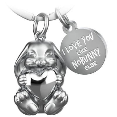 Afbeelding van FABACH Konijn met hart sleutelhanger geluksbrenger cadeau vriendin partner voor koppels verjaardag I love you like nobunny else, zilver., Modern