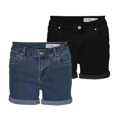 Afbeelding van VERO MODA Vmluna Mr Fold Shorts Mix Ga Noos Damesshorts (1 stuk), Set van 2 (medium denim blauw/zwart), XL