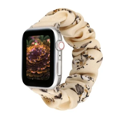 Afbeelding van Apple Watch Elastisch scrunchie nylon bandje Bloemenprint donker Geschikt voor 42mm / 44mm 45mm 49mm
