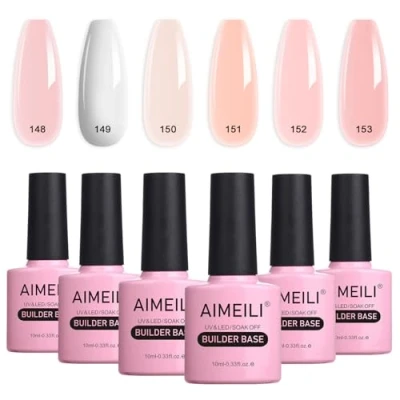 Afbeelding van AIMEILI 5 in 1 builder base gel voor nagels, set met 6 kleuren, UV, LED, gelnagellak, meerkleurig, afneembaar, 36