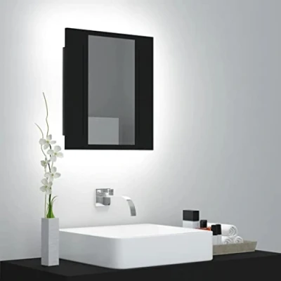 Afbeelding van vidaXL Badkamerkast met spiegel en LED 40x12x45 cm acryl zwart